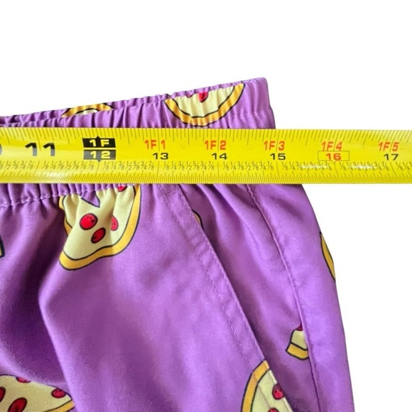 Purple pizza print swim trunks with 3 pockets & secure key loop in back pocket - Picture 5 of 6